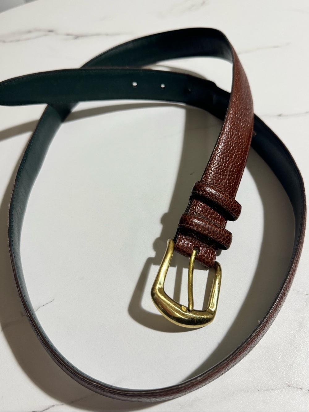Bobby Jones Brown Pebbled Leather Belt Gold Tone Buckle 46” Vintage
